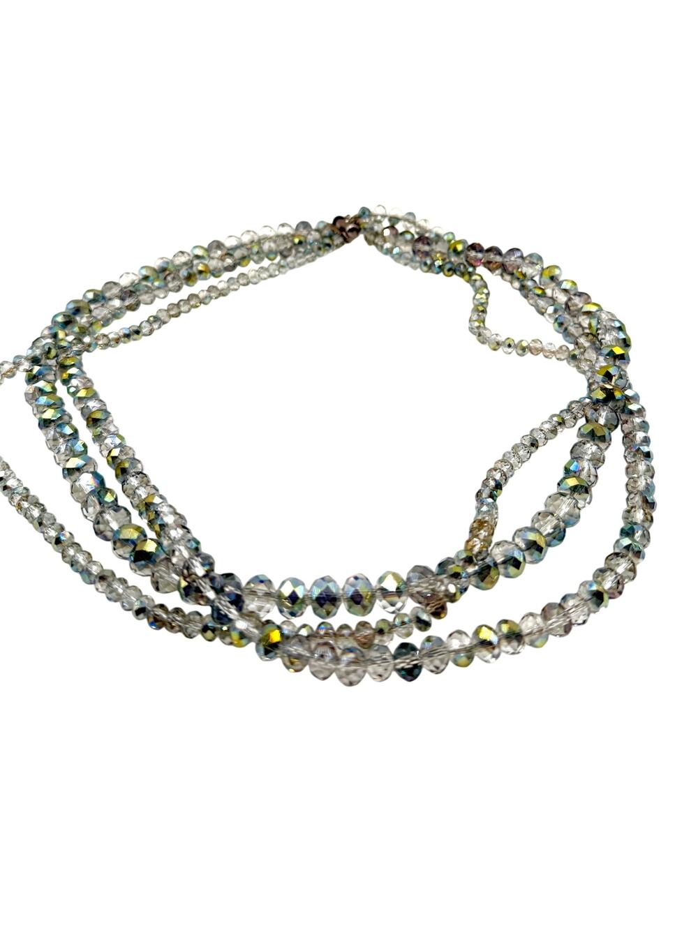 Vintage 90s Donna Dressler Signed Sterling AB Glass Crystal 3 Strand Necklace